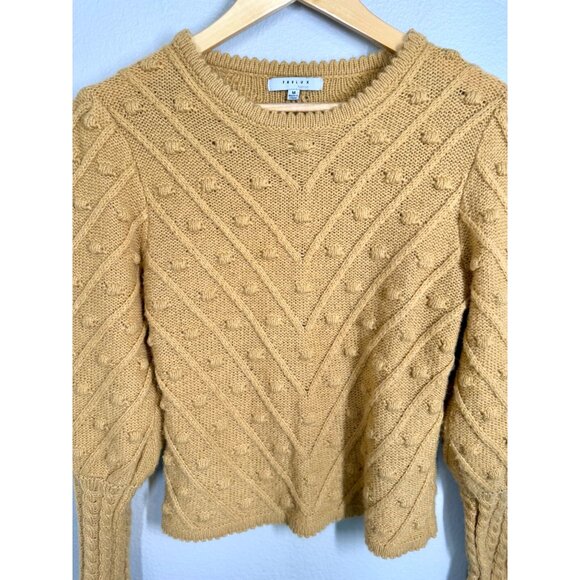 Favlux Womens Size M Cable Knit Bobble Mustard Yellow‎ puff long sleeve Sweater - Picture 3 of 9